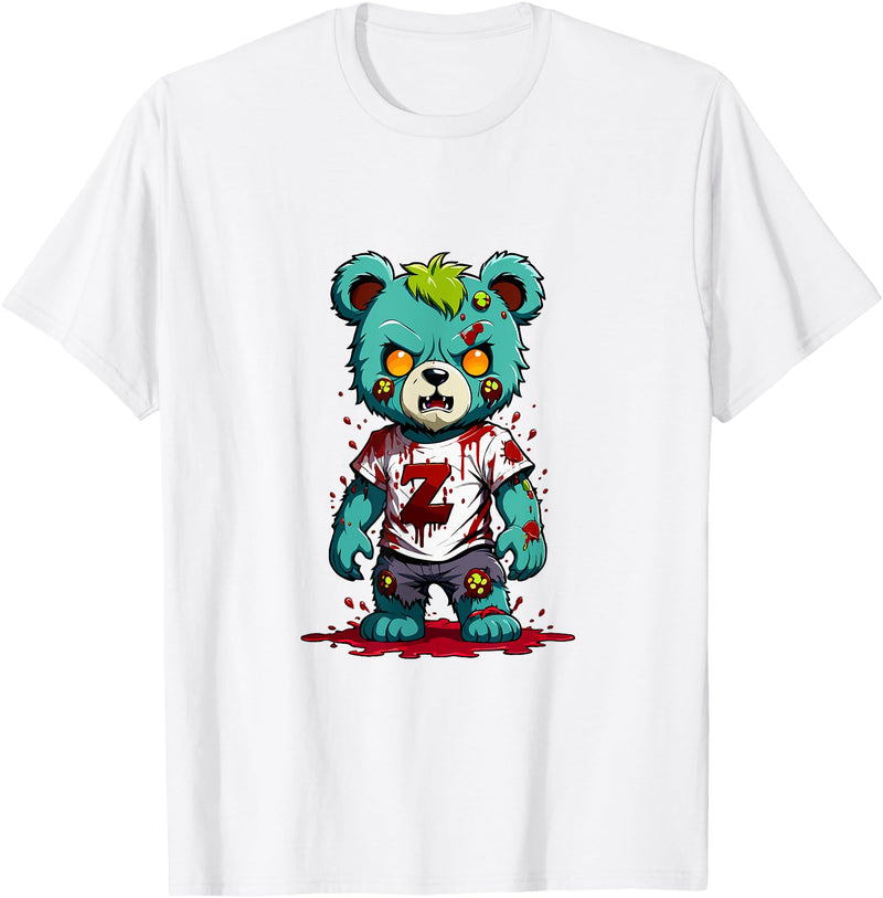 The Big Teddy Bear Crew Teddy Bear Scary Zombie Halloween Costume T-Shirt - White