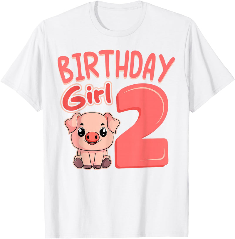 Pig Birthday 2 Cute Girl Farm Party Apparel Pig 2nd Birthday Girl Party Oink Farm Hog Farmyard Piggy T-Shirt - White