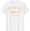 Sebastian Inlet Florida Fishing Souvenir Gifts Sebastian Inlet Florida Shark Retro Orange Art Fishing T-Shirt - White