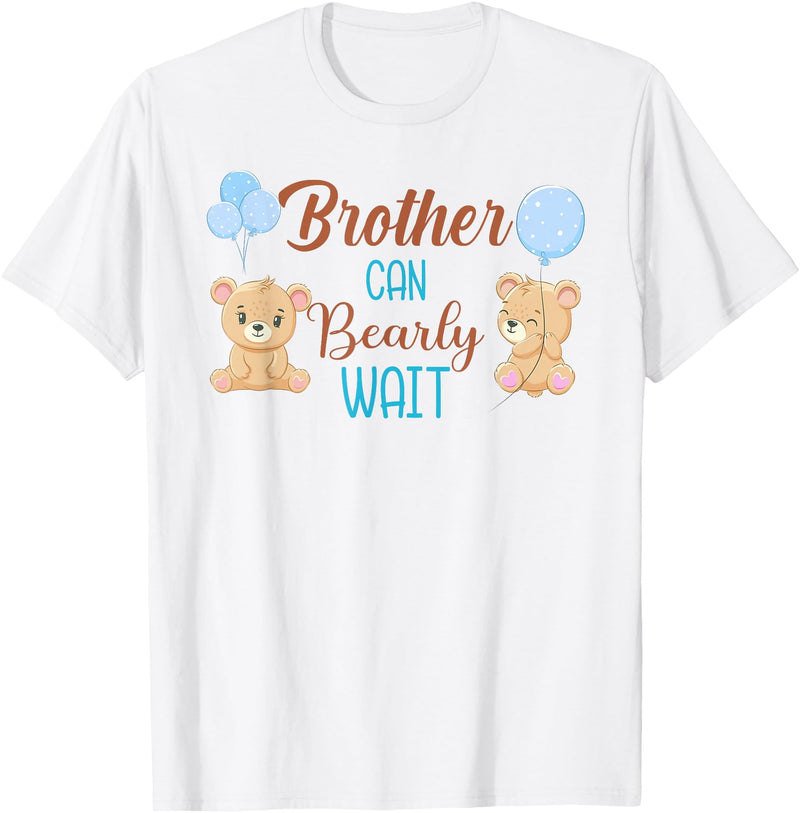 Family Baby Shower Gifts Brother Can Bearly Wait Bear Gender Neutral Boy Baby Shower T-Shirt - White