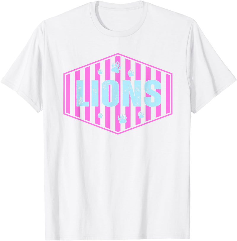 Striped Tie Dye Lion Girls Lunch Lady Librarian Lions Mascot Back to School Spirit Sport Women Teachers T-Shirt - White