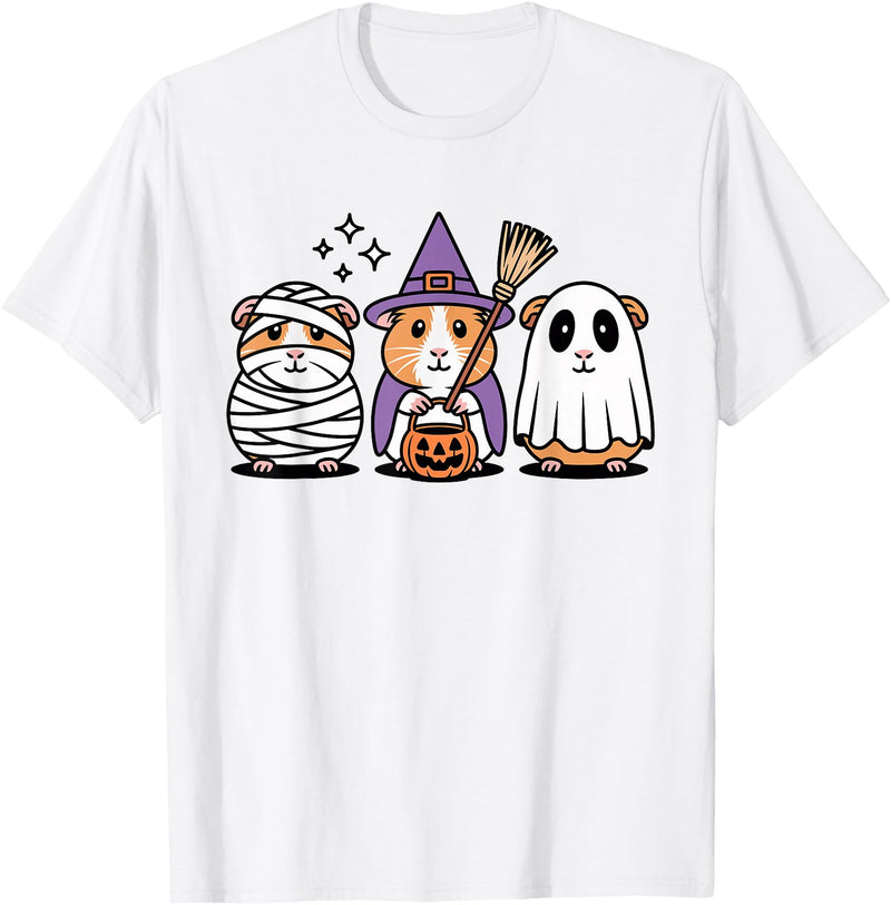 Cavy Crew Halloween Guinea Pig Art Cute Guinea Pig Halloween Witch Mummy Ghost T-Shirt - White
