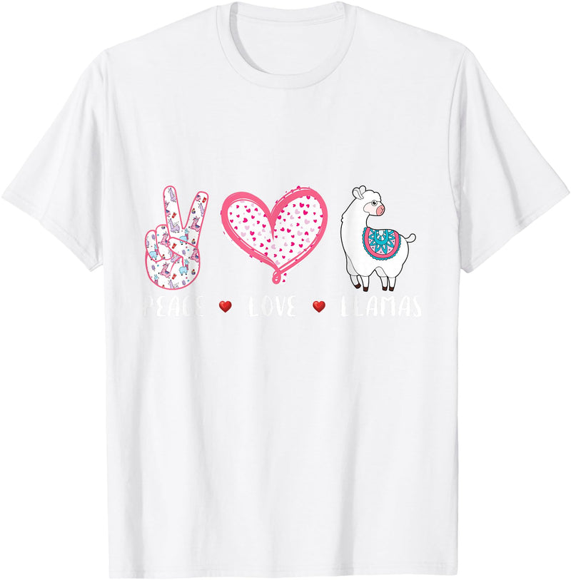Peace Love llama Lovers Designs Co. Peace Love Llamas Gift for Girls Boys Kids Women Men Llama T-Shirt - White