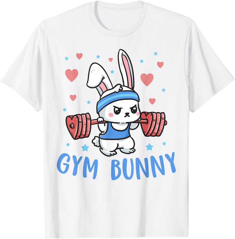 Gym Bunny Hearts Barbell Funny Workout Clothes Lift Weights T-Shirt in White