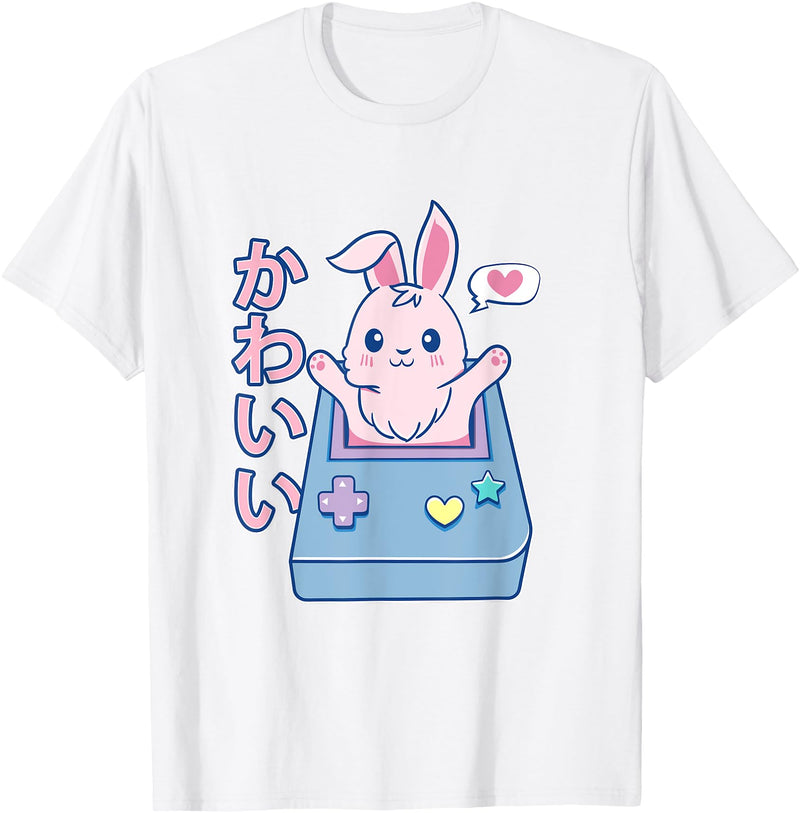 Kawaii Gamer Bunny - Rabbit Pastel Cute T-Shirt in White