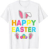 Happy Easter Bunny Rabbit Face Funny Easter Day Women Girls T-Shirt in White