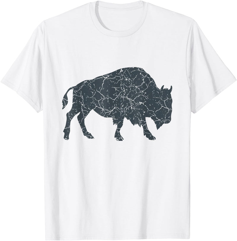 Bison Lover Gifts Wildlife I Bison Natural Reserve Vintage Buffalo I Distressed Bison T-Shirt - White