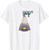 Funny Alien Abduction Cow UFO T-Shirt - White