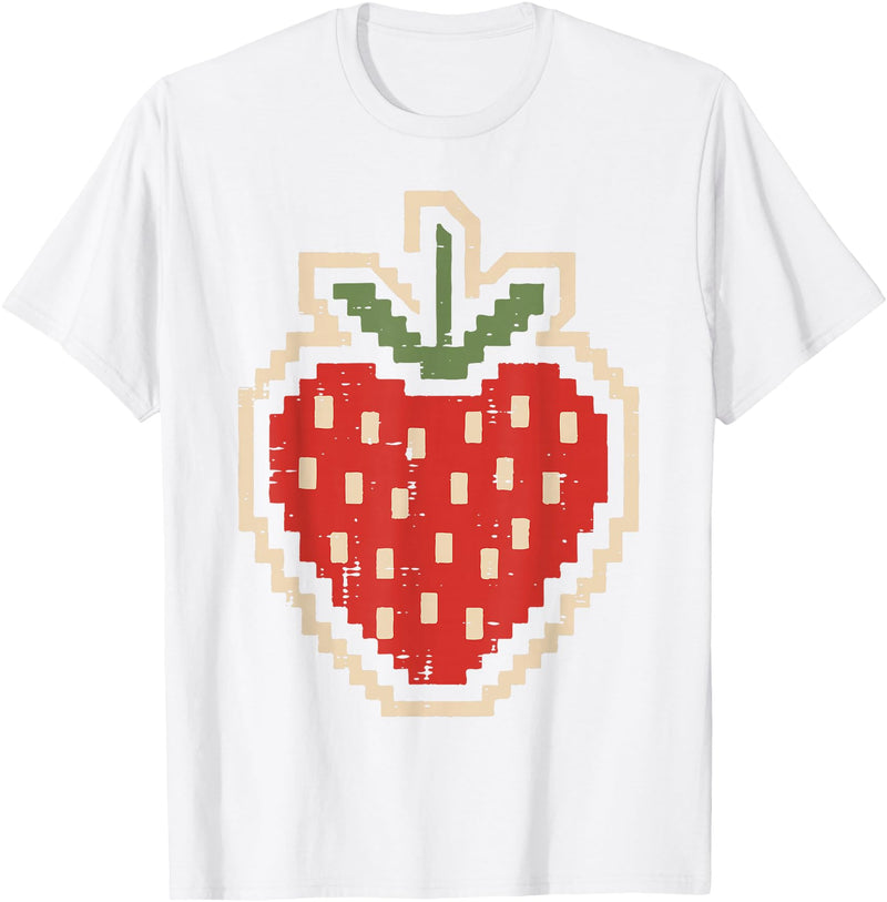 Halloween Shirts For Women Men Kids Boys Girls Halloween Pixel Strawberry 80s Video Game Costume Men Women T-Shirt - White