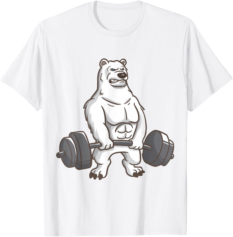 I Love Polar Bears And Fitness Polar Bear Powerlifting Weightlifting Gym And Animal Lovers T-Shirt - White