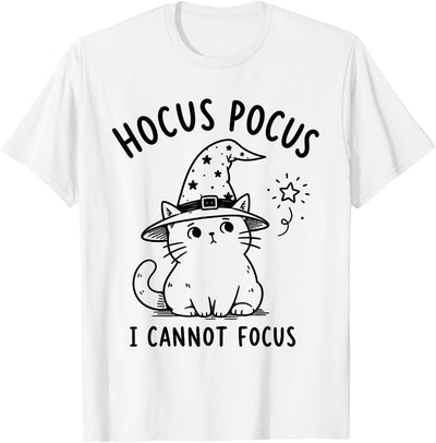 Adhd Halloween Sarcastic Cat Wizard Design ADHD Halloween Humor Hocus Pocus I Cannot Focus T-Shirt