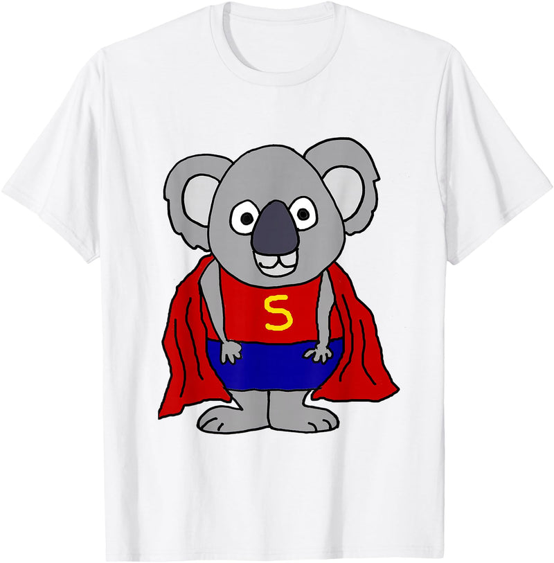 Smileteesall Funny Koala Bear Superhero Cartoon T-Shirt - White
