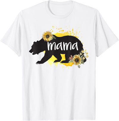 Mama Bear Sunflower Cute Watercolor Best Mom Ever Theme T-Shirt