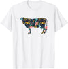 Cow Floral Silhouette Cattle Farm Lover Floral Cow Silhouette Womens Girls Cow Farm Animal T-Shirt - White