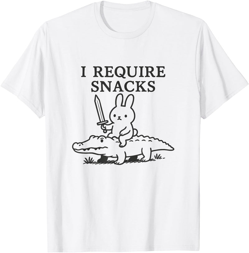 I Require Snacks Bunny Riding Gator Funny Rabbit Humor Meme T-Shirt in White