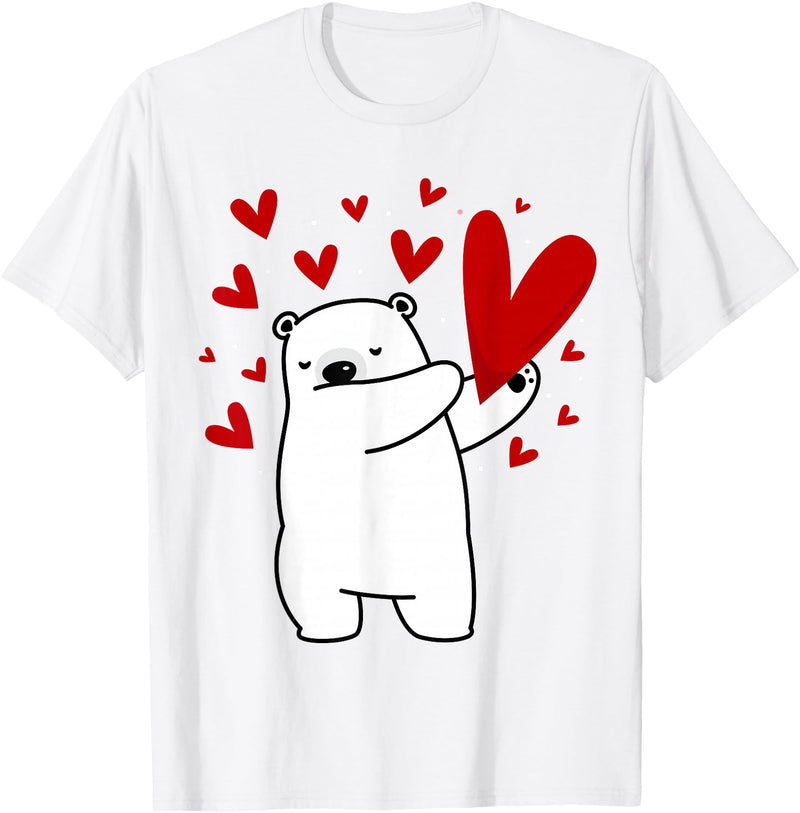 Polar Bear Dabbing Dabbing Polar Bear Heart T-Shirt - White
