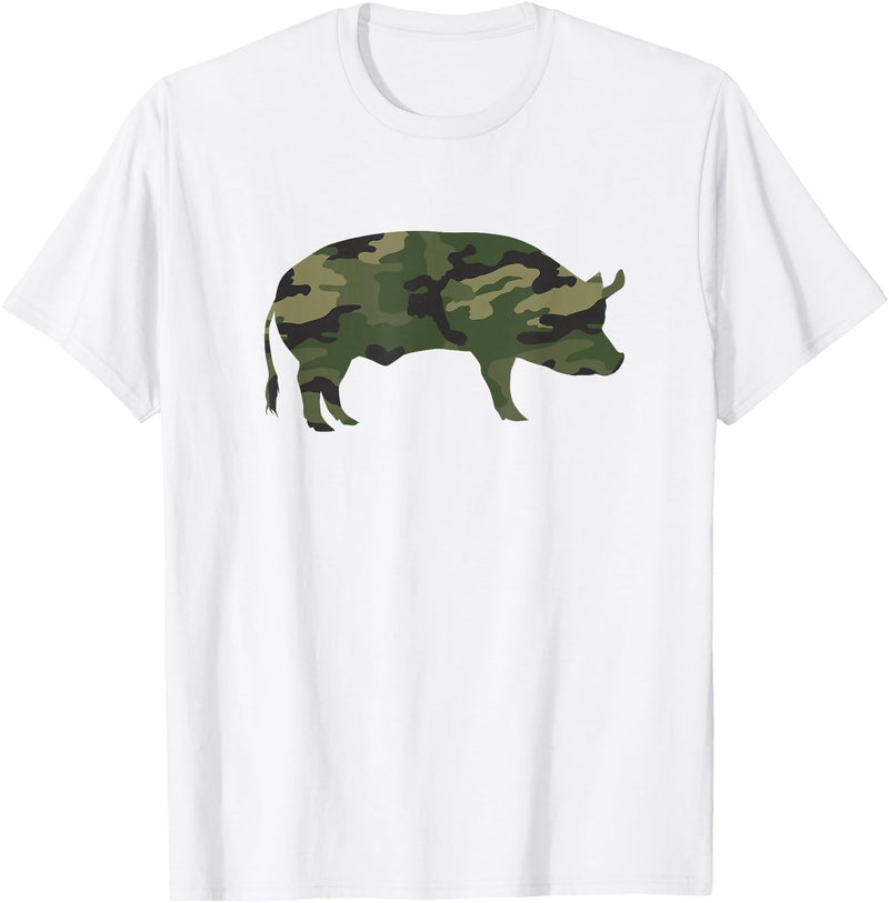 Pig Humor Co. Camo Pig Funny Camouflage Pattern Pig Army Military Colours T-Shirt - White