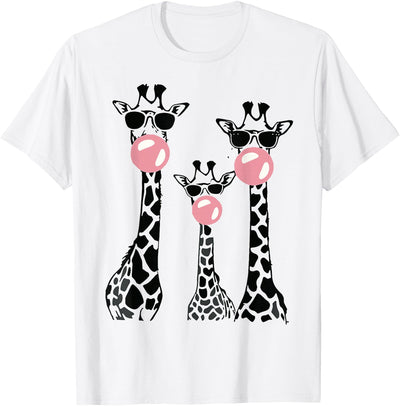Cute Giraffe Trio Blowing Bubble Gum with Sunglasses T-Shirt