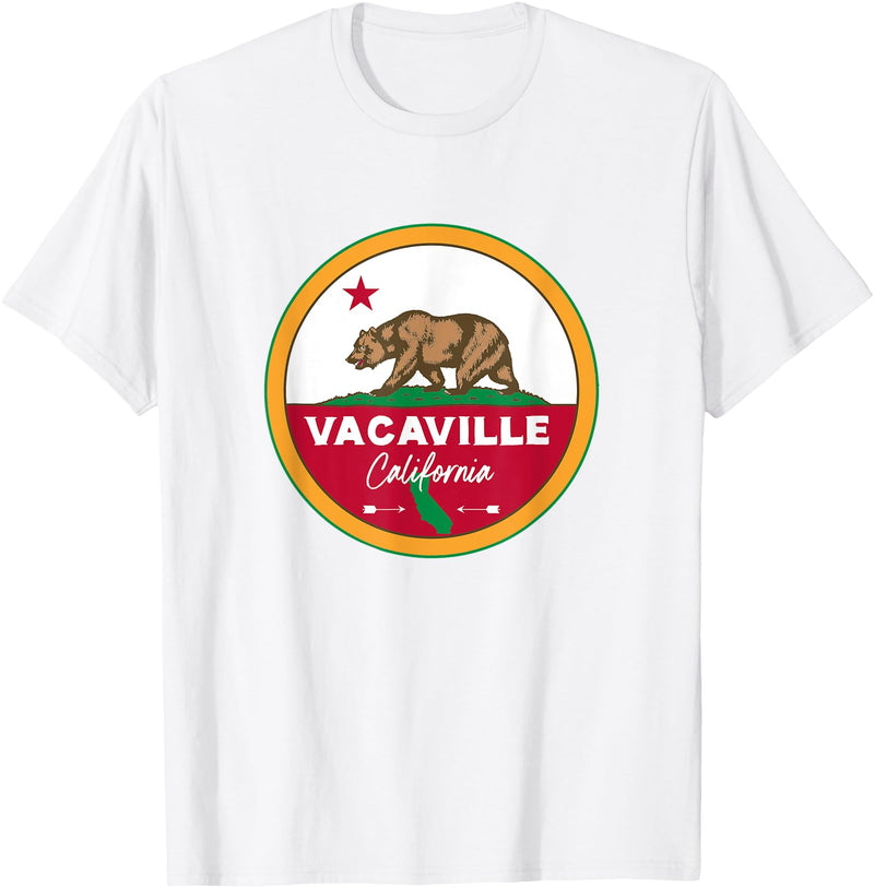 I Love Vacaville California CA Pride Apparel Shop I Love Vacaville California CA Flag and Bear Badge T-Shirt - White