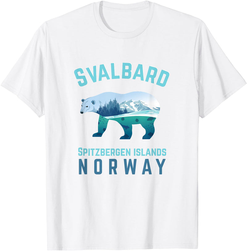 Longyearbyen am Nordkap und Spitzbergen Inseln Svalbard Spitzbergen Islands Norway Fjords with Polar Bear T-Shirt - White