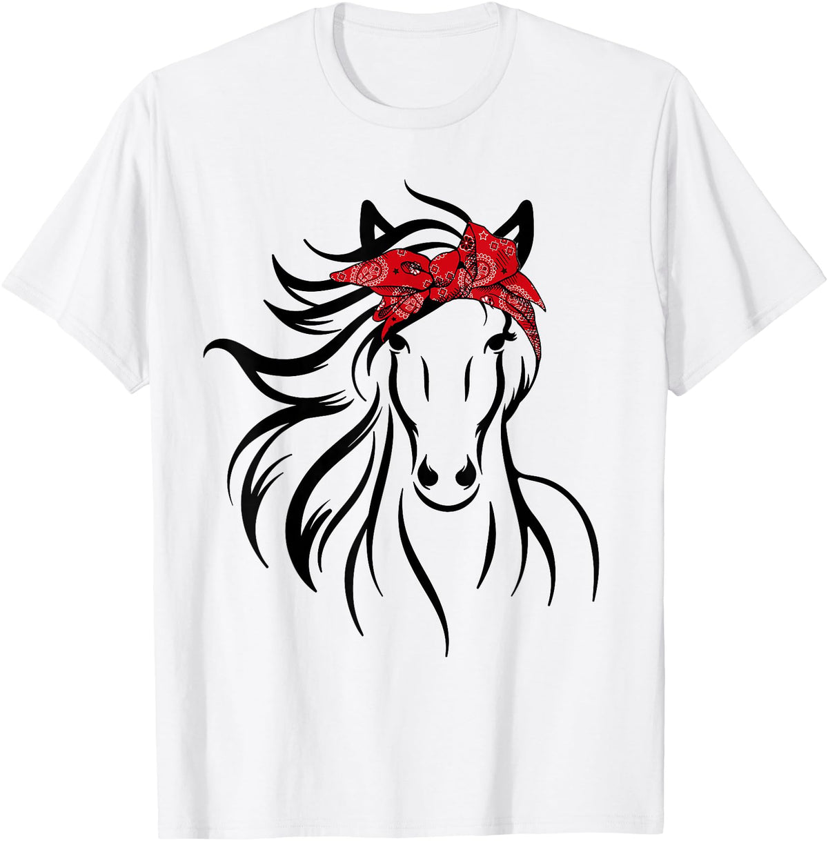Horse Bandana Tee For Women Girls Tee Horse Bandana Tee for Horseback Riding Horse Lover T-Shirt - White