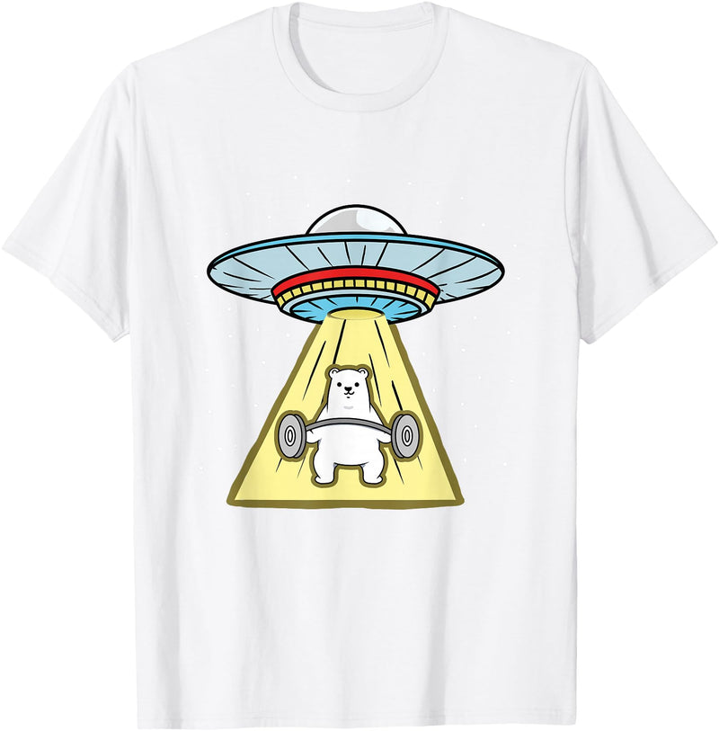 Hiking Lover Design Polar Bear Weightlifting UFO Abduction T-Shirt - White
