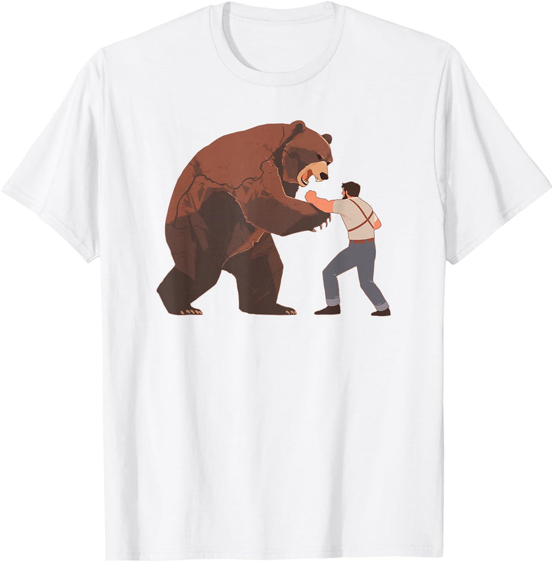 Outdoor lover funny outfits Bear Challenge - Funny Man Against Wild Bear Fighting T-Shirt - White