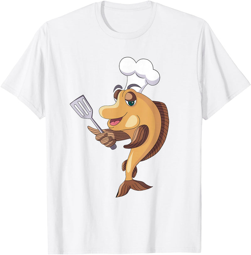 Cool Fish Character Apparel & Co. Fish Chef Fishing and Cooking T-Shirt - White