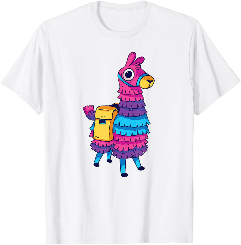 Llama Pinata Party Shop Funny Loot Llama Pinata with Yellow Saddlebag T-Shirt - White