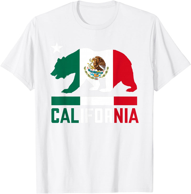Mexican American US Apparel Co California Bear Mexican Flag State T-Shirt - White