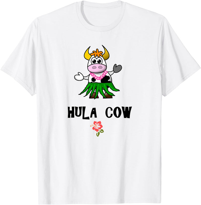 FUN DANCING ANIMALS GIFT T-SHIRTS Hawaiian Hula Dancing Cow, Funny Gift T Shirt, Dk T-Shirt - White
