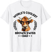 The Woof Wardrobe World's Coolest Cow Dad Papa - Men Farmer Brown Swiss T-Shirt - White