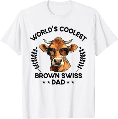 Woof Wardrobe World's Coolest Cow Dad Papa Men Farmer Brown T-Shirt