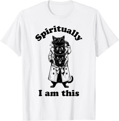 Mischevious Cat Wearing Trenchcoat Meme Designs Funny Black Cats in Trench Coat Chaotic Feral Relatable Meme T-Shirt