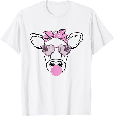 Cow Lover Funny Cute Cow Women with Pink Glasses and Bandana T-Shirt