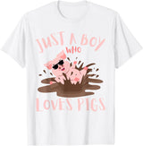Funny Pig Lover Farm Animals Just A Boy Who Loves Pigs sunglasses In the Mud Kids Boy T-Shirt - White