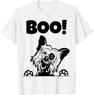 Funny Dog Halloween Chinese Crested Shirts Boo! | Hiding Hairless Puppy Dog Halloween Chinese Crested T-Shirt