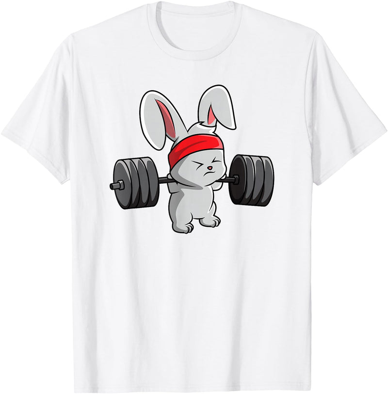 Bunny Gym , Rabbit Fitness Weightlifting T-Shirt in White