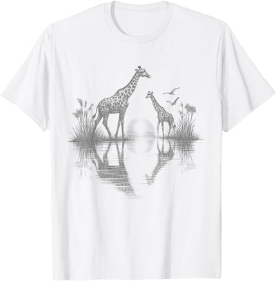 Giraffe Reflective Nature Scene Design T-Shirt