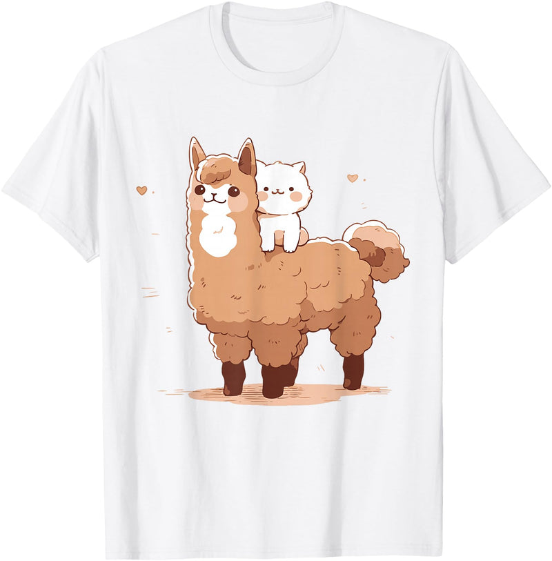 Funny Llama Alpaca Animal Lover Gifts Clothing Llama Alpaca Cat T-Shirt - White
