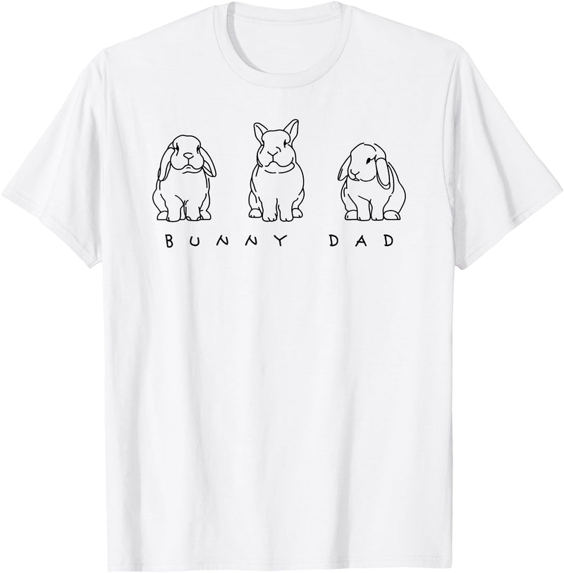 Bunny Dad Cute Lop Rabbit Holland Dad Line Art T-Shirt in White