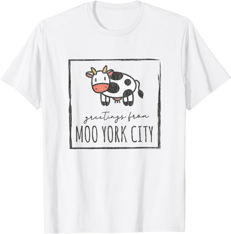 Grüße aus Moo York City - Lustiges Kuhmotiv Greetings from Moo York City - Funny Cow Motif with Saying T-Shirt - White