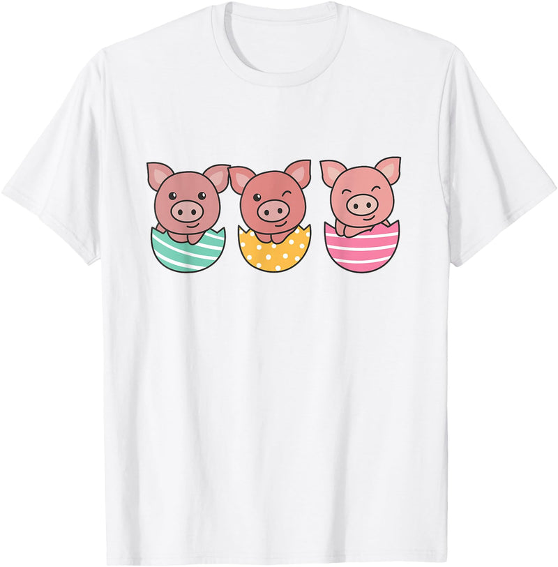 Cute Animals For Easter For Kids Happy Easter Cute Pig At Easter With Easter Eggs T-Shirt - White