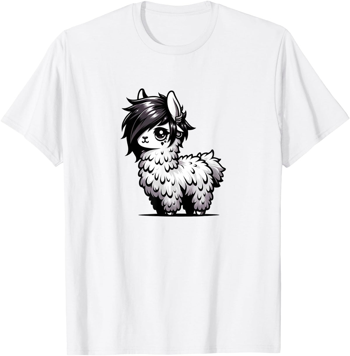 Emo Llama Tees Cute Emo Llama Kawaii Kids Boys Girls T-Shirt - White