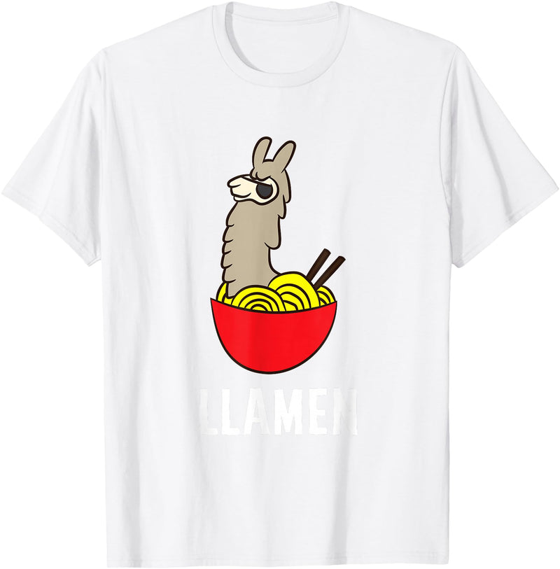 Funny Llama And Alpaca Gifts Funny Llama LLamen Noodles Chinese Food Llama T-Shirt - White