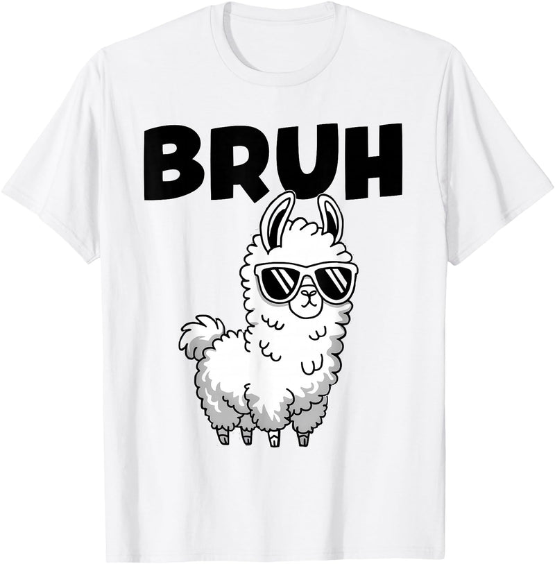 Bruh Llama Sunglasses by LazyPanda Bruh Llama Funny Alpaca Llama Boys Kids Girls Trendy Graphic T-Shirt - White