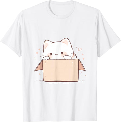 The Funny Cats Apparel & Accessories Gift Shop Cute White Cat in a Box Japanese Kawaii T-Shirt