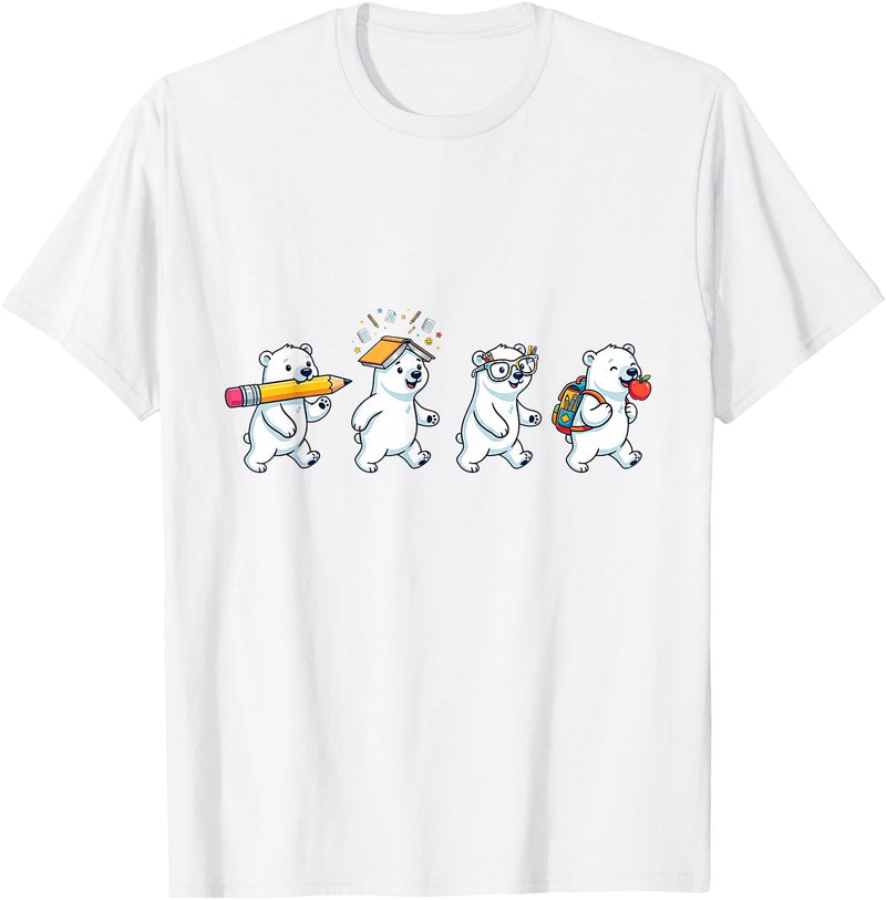 Cute Polar Bear Lovers First Day of School Costume Funny Polar Bear Back to School Teacher Student T-Shirt - White