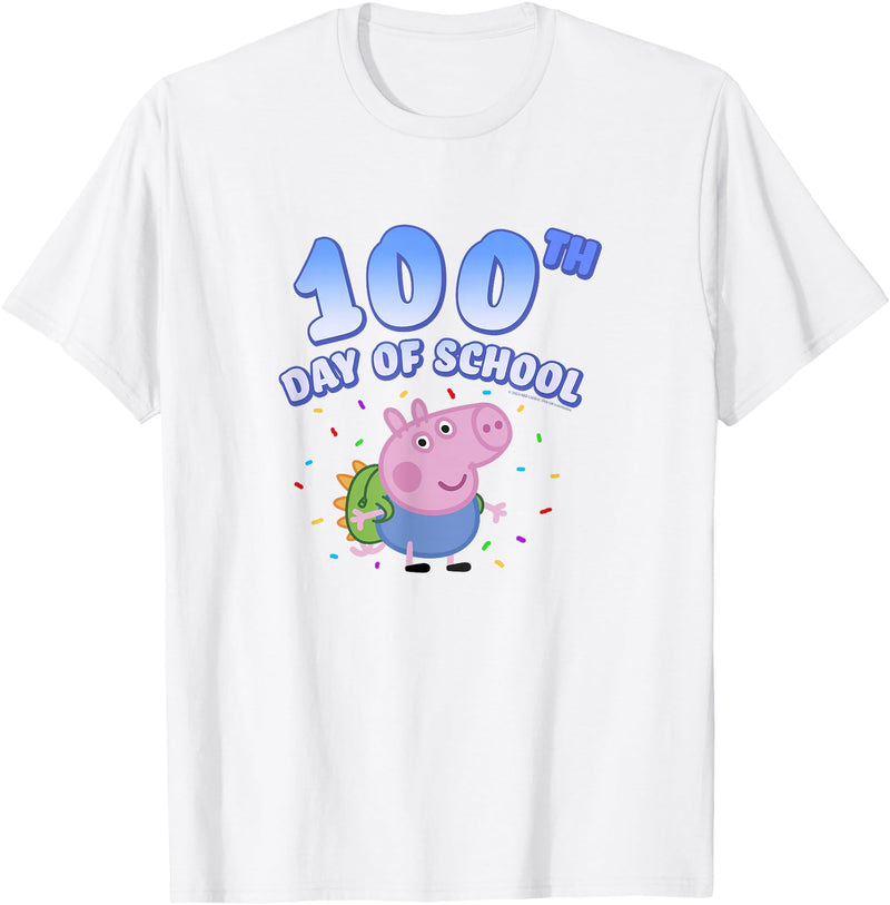 Peppa Pig George Pig 100th Day Of School Fun Confetti Pose T-Shirt - White