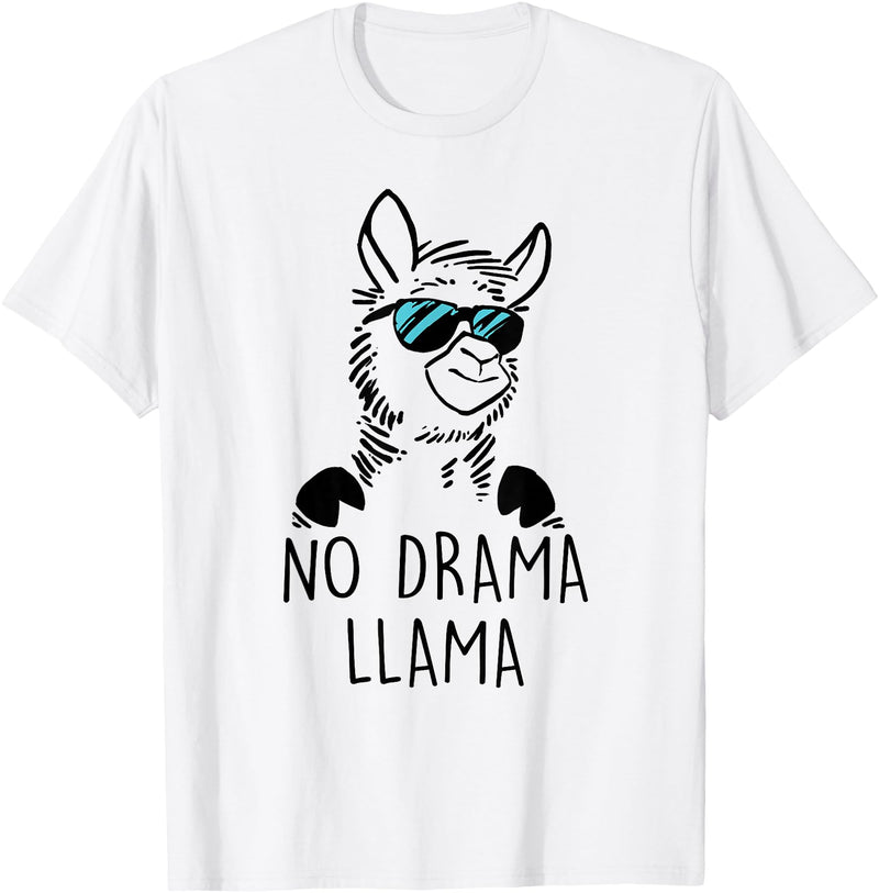 Pretees No Drama Llama Graphic Funny Llama T-Shirt - Women's Adult Unisex-Adults Grey Small Classic Fit Crew Neck Short Sleeve - White